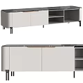 Modern Light Gray TV Stand With Drawers Open Shelves And Metal Legs
