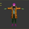3D Character Model With White Hair Orange Coat And Outstretched Arms On Gray Background