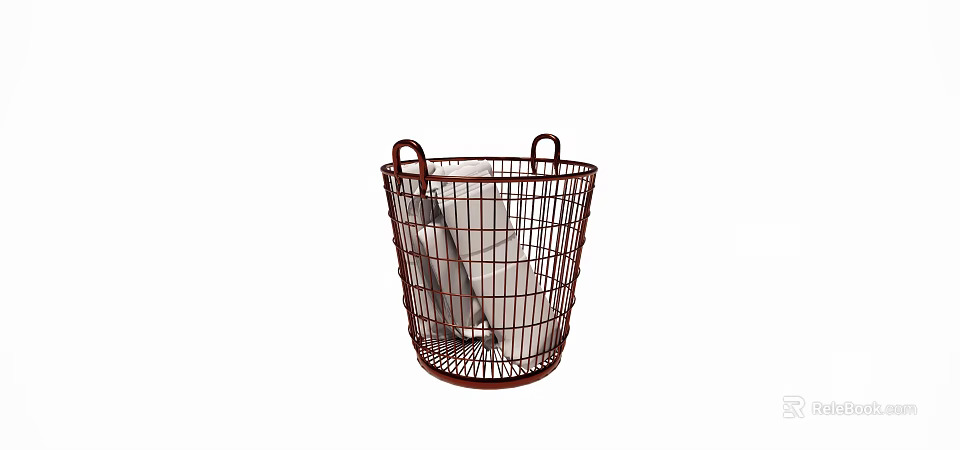 Red Wire Mesh Storage Basket With Handles For Kitchen Utensils Organizing 3d model