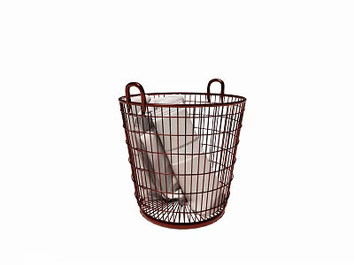 Red Wire Mesh Storage Basket With Handles For Kitchen Utensils Organizing 3d model