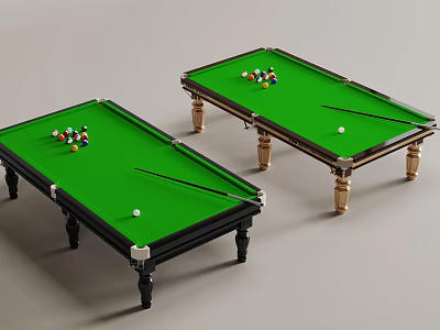 Billiard Room Featuring Two Pool Tables With Green Felt Surfaces Balls And Cues 3d model
