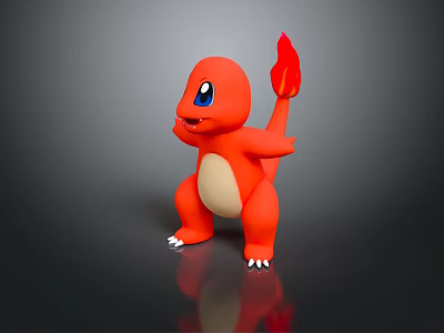 Red Cartoon Animal with Flaming Tail Yellow Belly Blue Eyes and White Claws 3d model