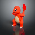 Red Cartoon Animal with Flaming Tail Yellow Belly Blue Eyes and White Claws