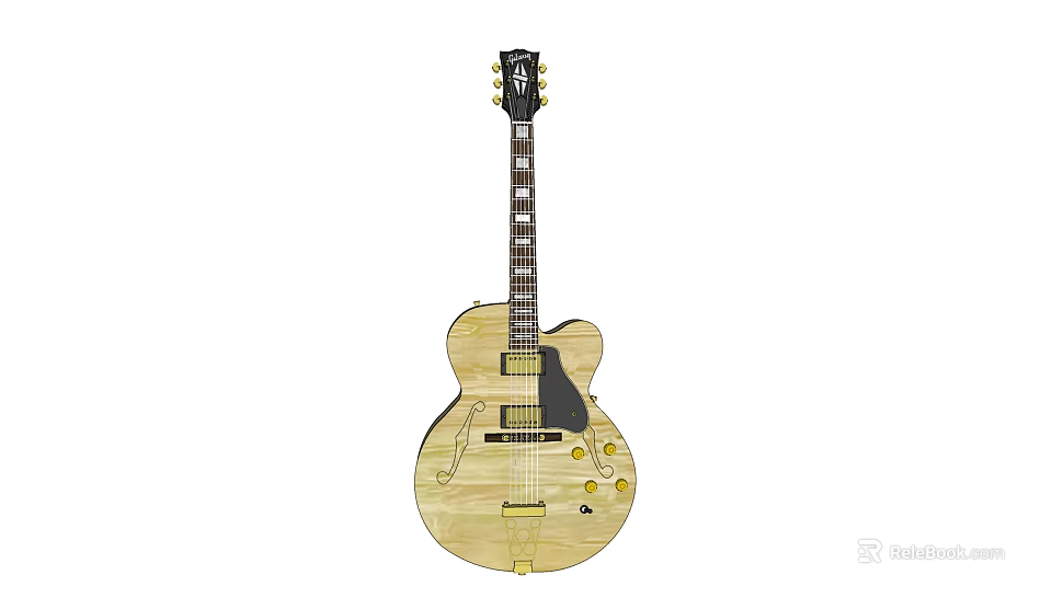 Vintage Wooden Acoustic Guitar With Classic Body Design And Golden Pickups 3d model 