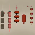 Traditional Chinese Lanterns Hanging With Red And Beige Round Square Designs