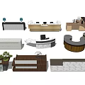Modern Reception Desk Designs With Curved Rectangular Shapes And Marble Wood Materials For Interiors 3d model