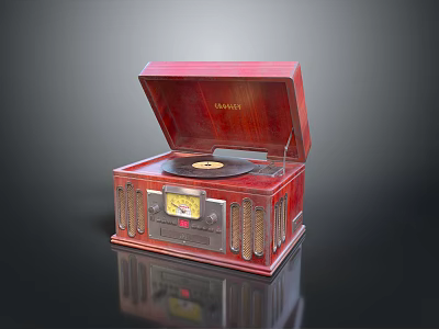 Vintage Style Computer Case Featuring Red Wooden Body And Record Player Design 3d model