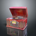 Vintage Style Computer Case Featuring Red Wooden Body And Record Player Design