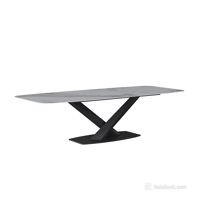 Modern Dining Table With Sleek Glass Surface And Black Metal X Shaped Base 3d model 