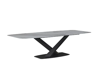 Modern Dining Table With Sleek Glass Surface And Black Metal X Shaped Base 3d model