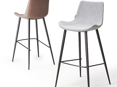 Modern Stylish Bar Stools With Brown And Gray Upholstered Seats And Black Metal Legs 3d model