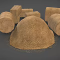 Haystack With Scattered Hay And Round Rectangular Bales On Gray Background 3d model