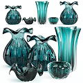 Elegant Blue Glass Decorative Ornaments Set With Vases Bowls And Sculptural Pieces