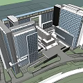 Modern High Rise Hotel Building With Glass Facade And Surrounding Plaza