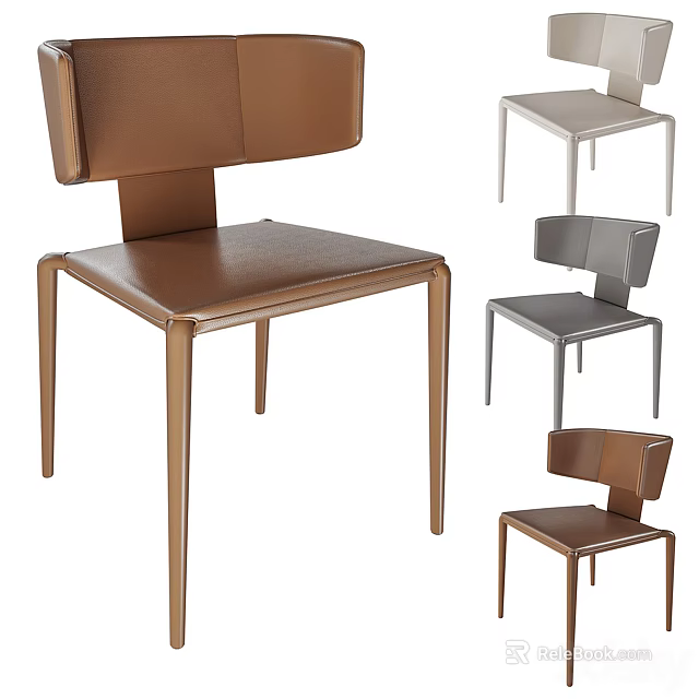 Modern Leisure Chair With Leather Seat Metal Frame In Brown Gray Beige 3d model 