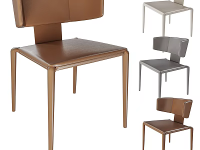 Modern Leisure Chair With Leather Seat Metal Frame In Brown Gray Beige 3d model