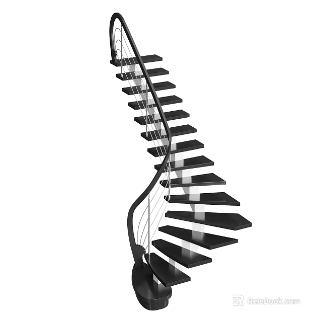 Modern Spiral Staircase With Black Steps And Metal Railings In Contemporary Design 3d model 
