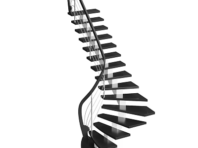 Modern Spiral Staircase With Black Steps And Metal Railings In Contemporary Design 3d model