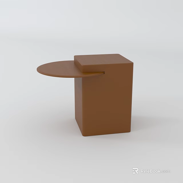 Modern Brown Side Table With Cube Base And Round Top Design 3d model