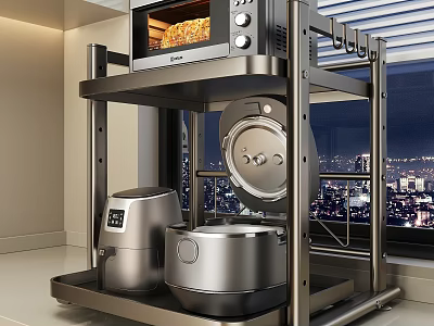 Stainless Steel Multi Tiered Kitchen Rack Holding Oven Air Fryer And Rice Cooker 3d model