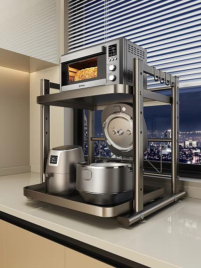 Stainless Steel Multi Tiered Kitchen Rack Holding Oven Air Fryer And Rice Cooker 3d model