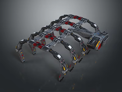Multi Legged Mechanical Spider Robot With Metal Structure And Red Black Components 3d model