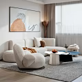 Modern Living Room With Circular Chandelier Cozy Sofa And Artwork