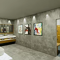 Spacious SPA Sauna Interior With Wooden Partitions And Gray Marble Walls