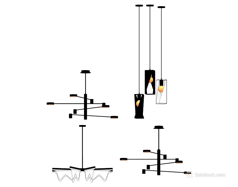 Modern Pendant Chandeliers With Multi Arm Design And Metal Structure 3d model