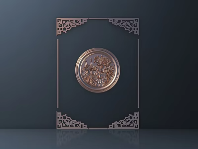 Elegant Metallic Carved Design With Circular Center And Intricate Square Frame On Dark Background 3d model