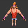 Muscular 3D Creature Character With Orange Braided Hair Pink Headband Red Tank Top Blue Shorts