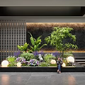 Charming Garden Ornamental Design With Green Plants Purple White Flowers And Round Lights