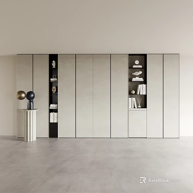 Minimalist Modern Wardrobe Design With Sliding Doors Open Shelves And Neutral Tones 3d model 