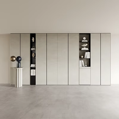 Minimalist Modern Wardrobe Design With Sliding Doors Open Shelves And Neutral Tones 3d model