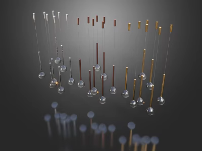 Stylish Chandeliers With Silver Gold Brown Metallic Rods And Transparent Spherical Bulbs On Dark Background Reflections 3d model