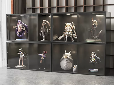 Modern Glass Display Cabinet with Multiple Compartments for Anime Figurines and Collectibles 3d model