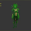 3D Fantasy Female Character With Antler Headdress Blue Feather Decorations And Green Biological Outfit Design