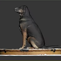 Black And Brown Dog Sitting On Round Surface With Gear And Clock Patterns 3d model