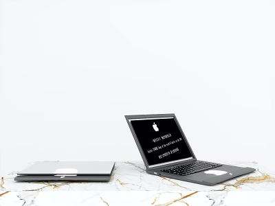 Apple Laptops One Open and One Closed on Marble Table Surface 3d model