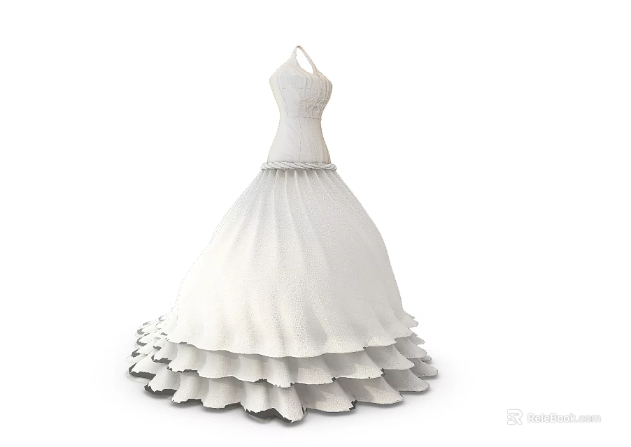 Elegant White Wedding Dress With Halter Neck And Layered Ruffled Skirt 3d model 