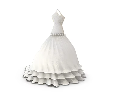 Elegant White Wedding Dress With Halter Neck And Layered Ruffled Skirt 3d model