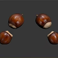 Four Shiny Brown Chestnuts Floating On Black Background With Reflections