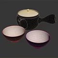Black Ceramic Teapot With Two White Bowls For Daily Tea Use 3d model