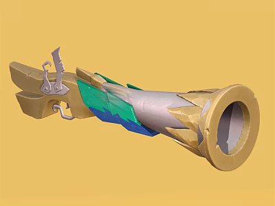 Ornate Golden Green And Blue Cannon Weapon With Decorative Details 3d model