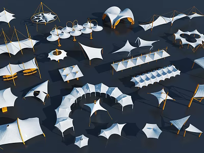 Modern Tensile Membrane Structures With Various Architectural Designs And Support Frames 3d model