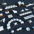 Modern Tensile Membrane Structures With Various Architectural Designs And Support Frames 3d model