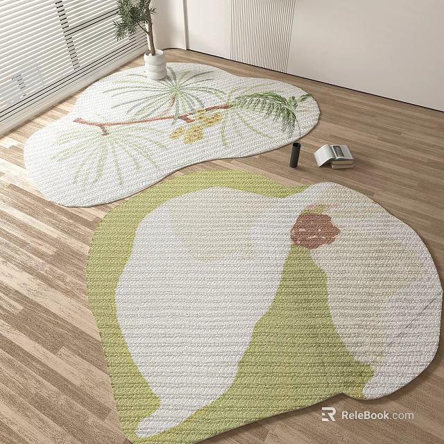 Shaped Woven Rugs With Green Leaf And Flower Patterns For Indoor Floor 3d model 