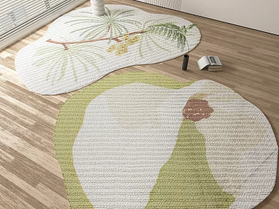 Shaped Woven Rugs With Green Leaf And Flower Patterns For Indoor Floor 3d model
