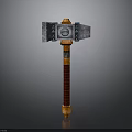 Ornate Fantasy Hammer With Decorative Metal Plates Red Striped Handle And Blue Gemstone