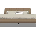 Upholstered Double Bed With Light Colored Mattress Wooden Legs And Pillows